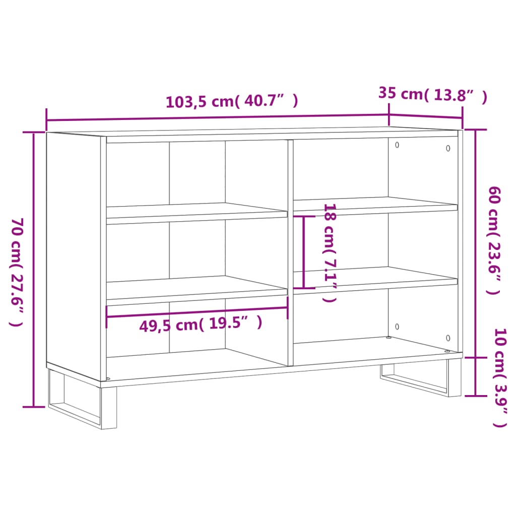 Credenza Nera 103,5x35x70 cm in Legno Multistrato 827117