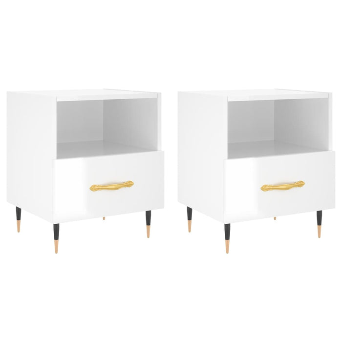 Comodini 2 pz Bianco Lucido 40x35x47,5 cm in Legno Multistratocod mxl 79847