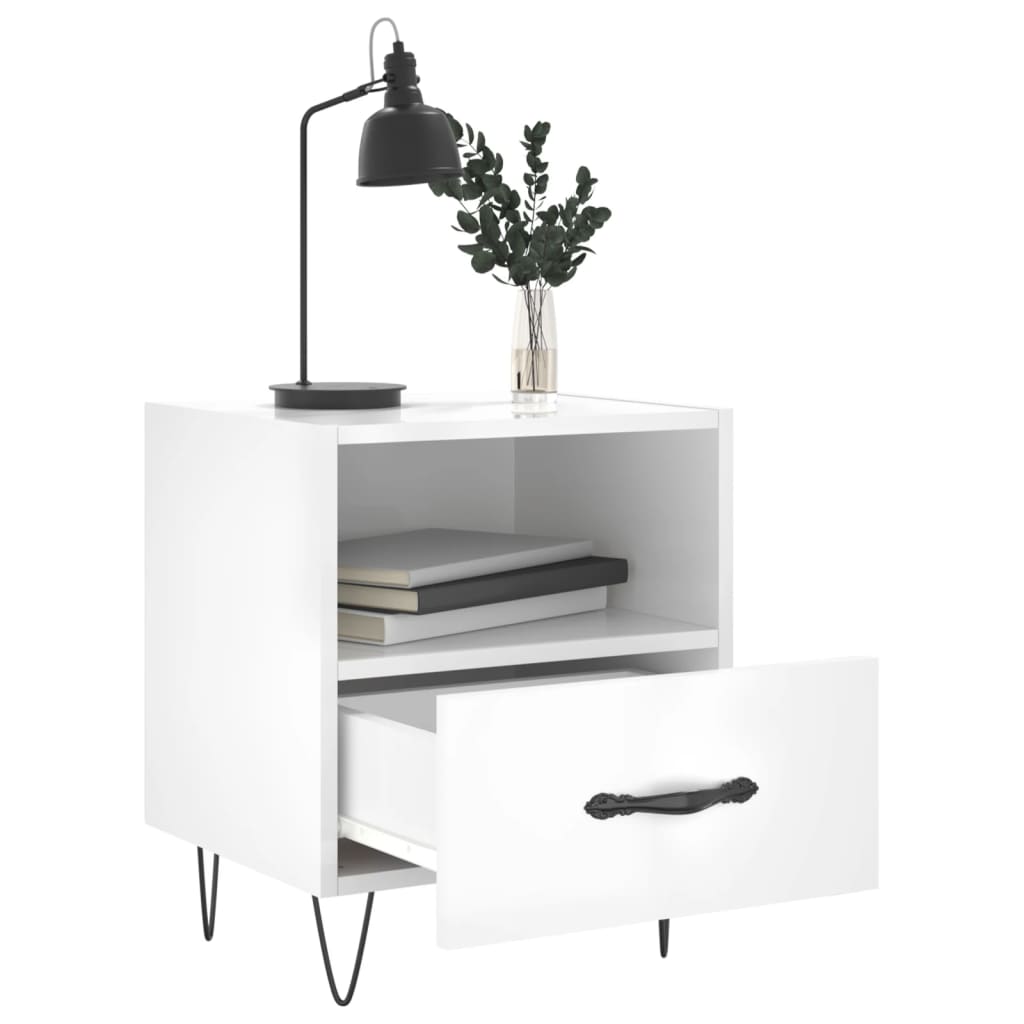 Comodino Bianco Lucido 40x35x47,5 cm in Legno Multistrato 827424