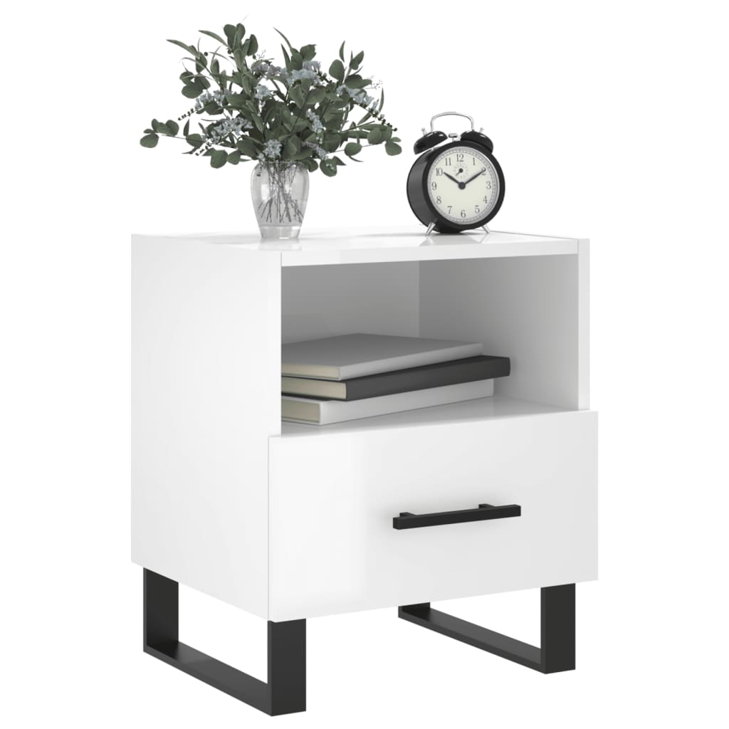 Comodini 2 pz Bianco Lucido 40x35x47,5 cm in Legno Multistrato 827489