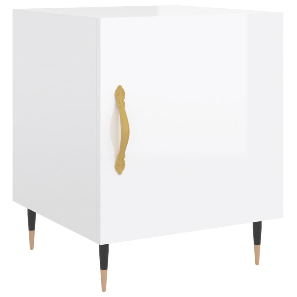 Comodino Bianco Lucido 40x40x50 cm in Legno Multistrato 827520