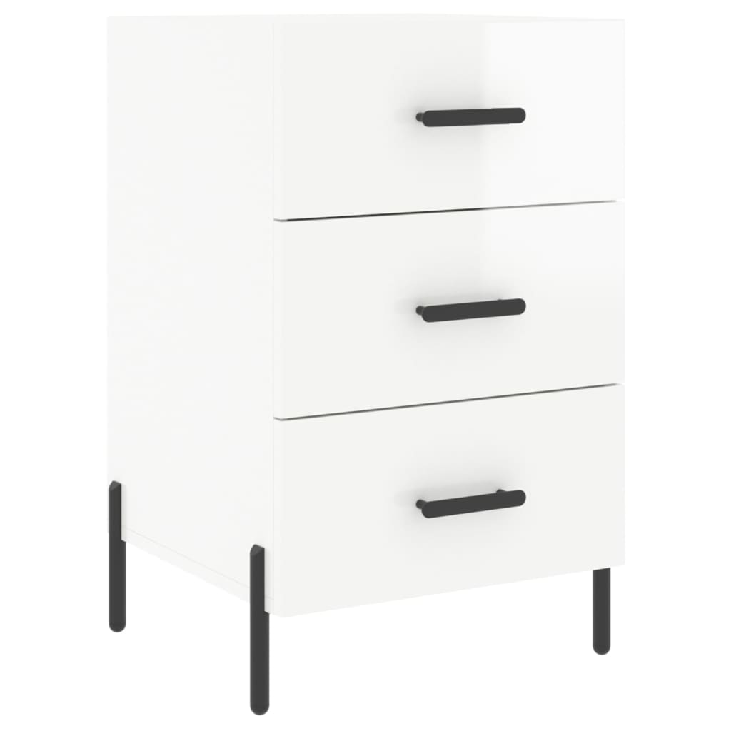 Comodino Bianco Lucido 40x40x66 cm in Legno Multistrato 827670