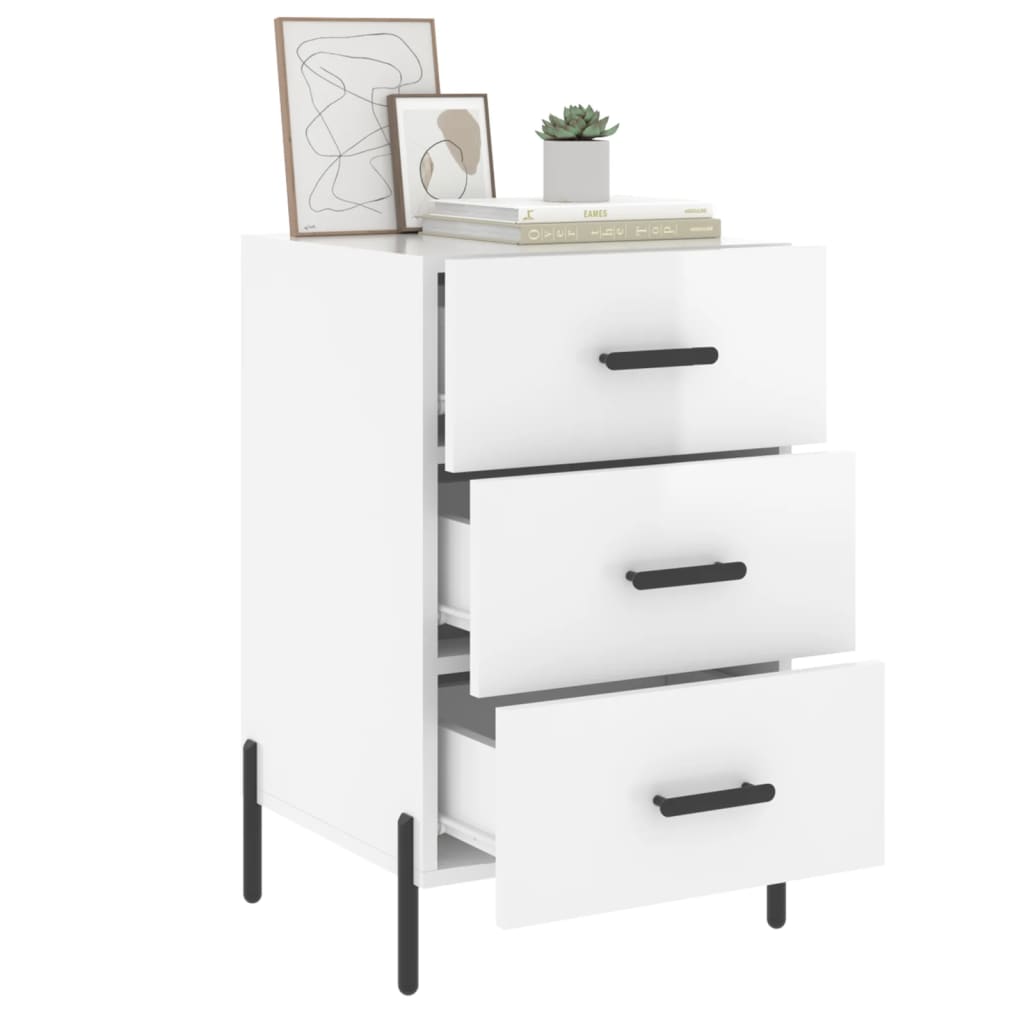 Comodino Bianco Lucido 40x40x66 cm in Legno Multistrato 827670