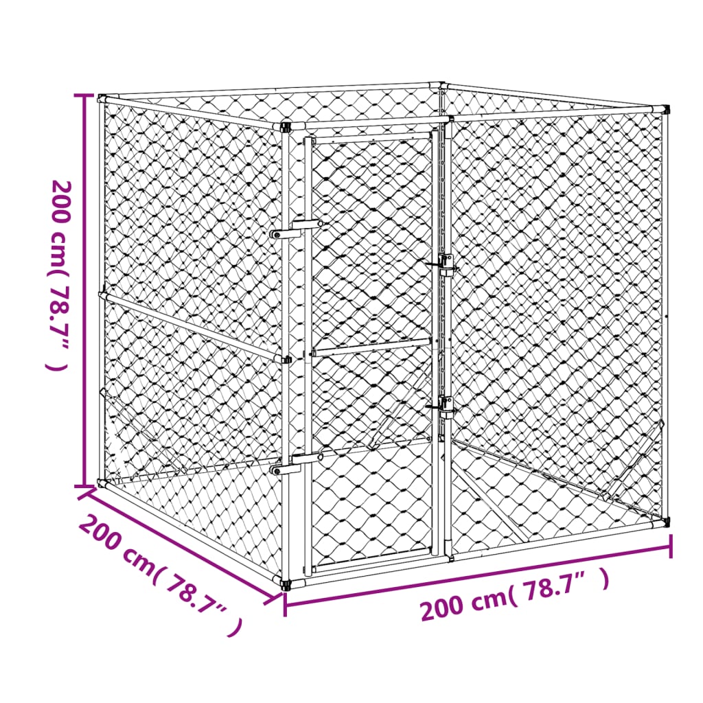 Cuccia per Cani da Esterno Argento 2x2x2 m Acciaio Zincato 153674