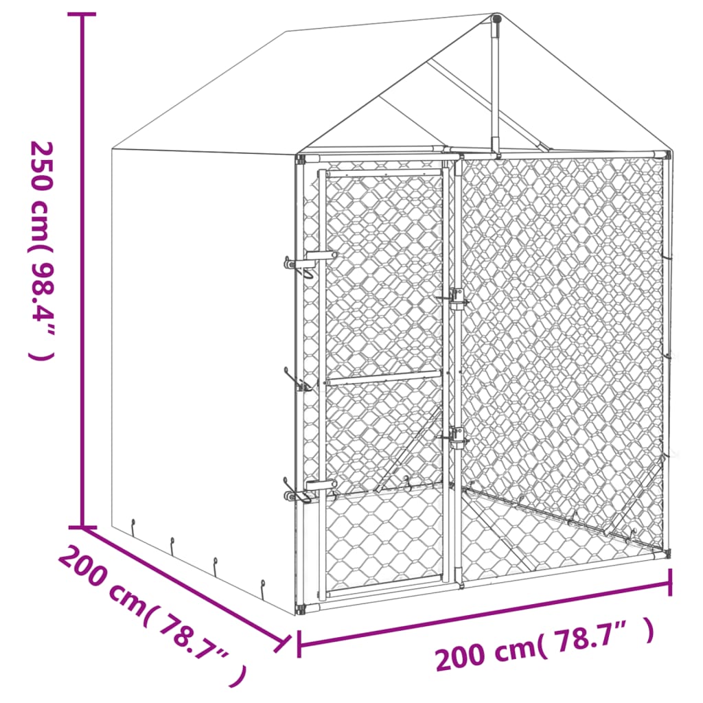 Cuccia Cani da Esterno Tetto Argento 2x2x2,5 m Acciaio Zincato 153676