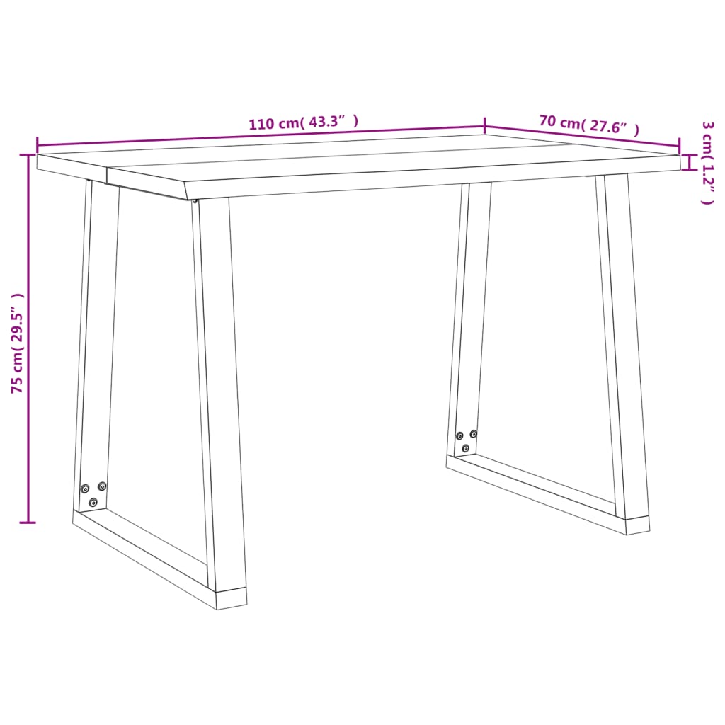 Tavolo da Pranzo Bordi Vivi 110x70x75 cm Legno Massello Acacia 353288