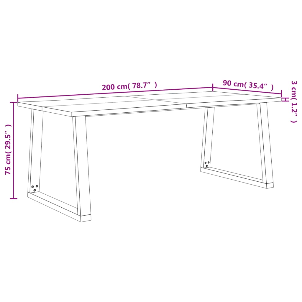 Tavolo da Pranzo Bordi Vivi 200x90x75 cm Legno Massello Acacia 353292