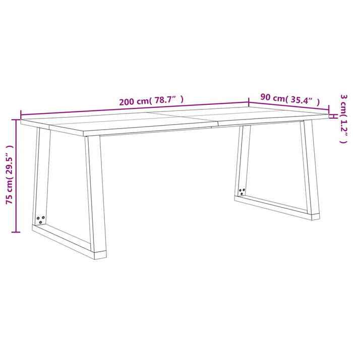 Tavolo da Pranzo Bordi Vivi 200x90x75 cm Legno Massello Acacia 353292