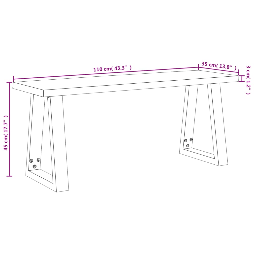 Panca con Bordi Vivi 110 cm in Legno Massello di Acacia 353293