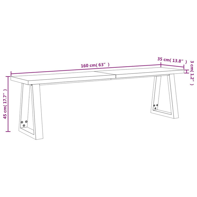 Panca con Bordi Vivi 160 cm in Legno Massello di Acacia 353295