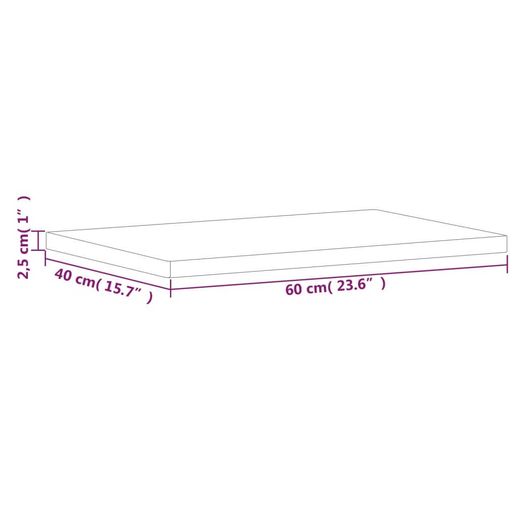 Piano Tavolo 60x40x2,5cm Rettangolare Legno Massello di Faggio 3188884