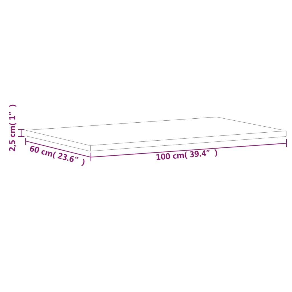 Piano Tavolo 100x60x2,5cm Rettangolare Legno Massello di Faggio 3188885