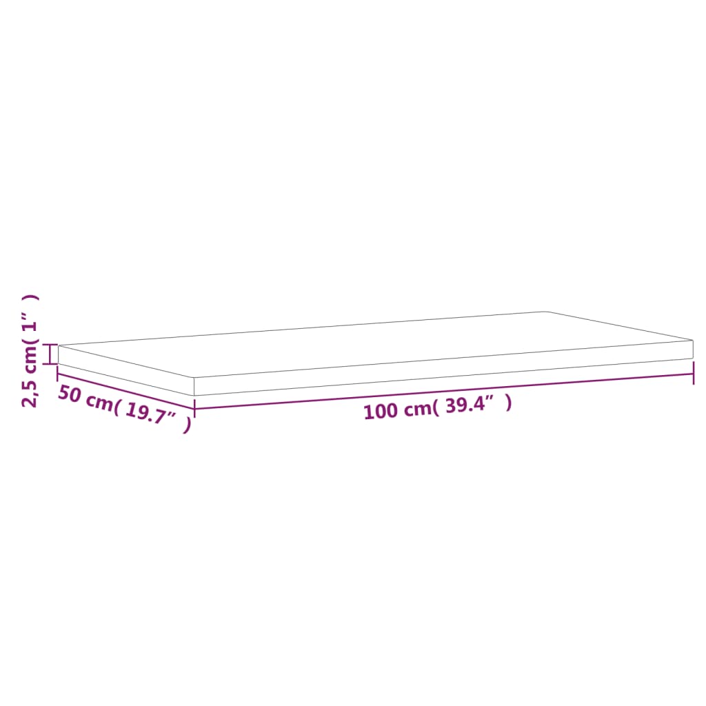 Piano Tavolo 100x50x2,5cm Rettangolare Legno Massello di Faggio 3188894