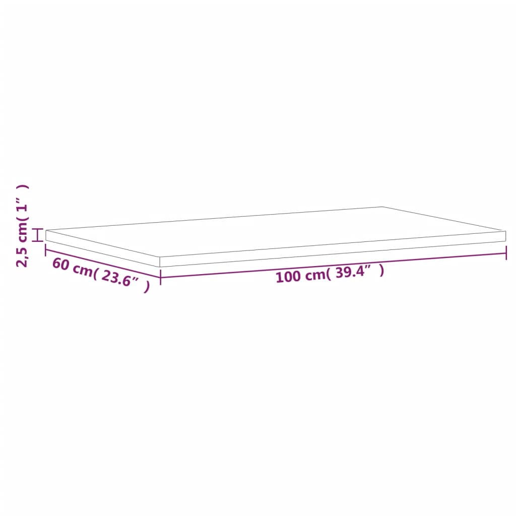 Piano Tavolo 100x60x2,5cm Rettangolare Legno Massello di Faggio 3188896