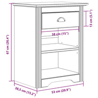 Comodino BODO 53x38,5x66 cm in Legno Massello di Pino Marrone 355054