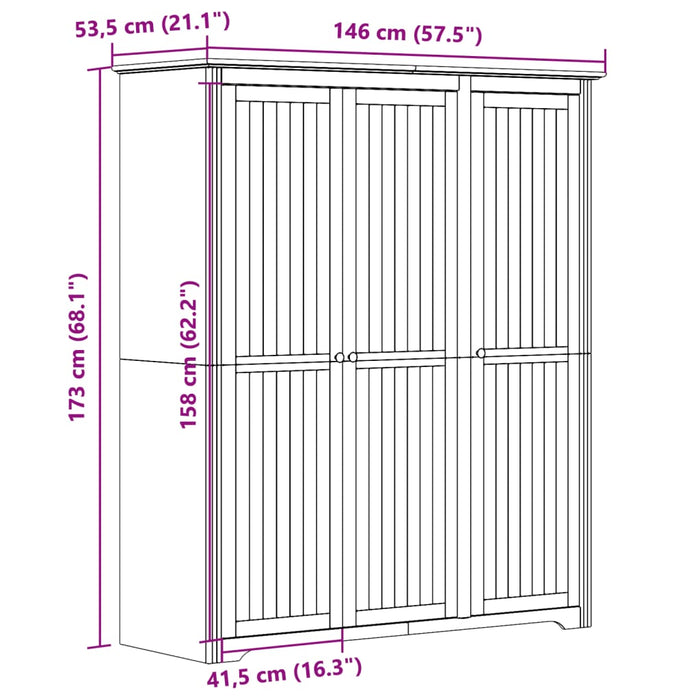 Armadio BODO 151,5x52x176,5 cm in Legno Massello di Pino Bianco 355062