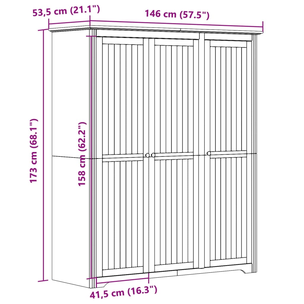 Armadio BODO 151,5x52x176,5 cm Massello Pino Bianco e Marrone 355063