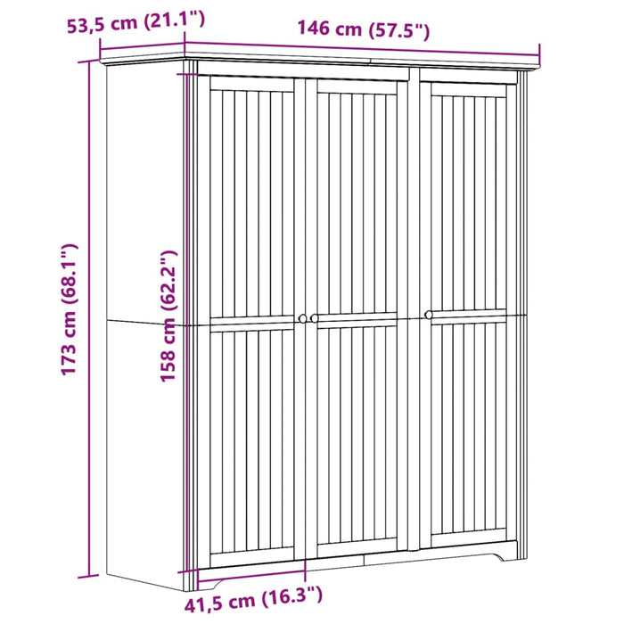 Armadio BODO 151,5x52x176,5 cm Massello Pino Bianco e Marrone 355063