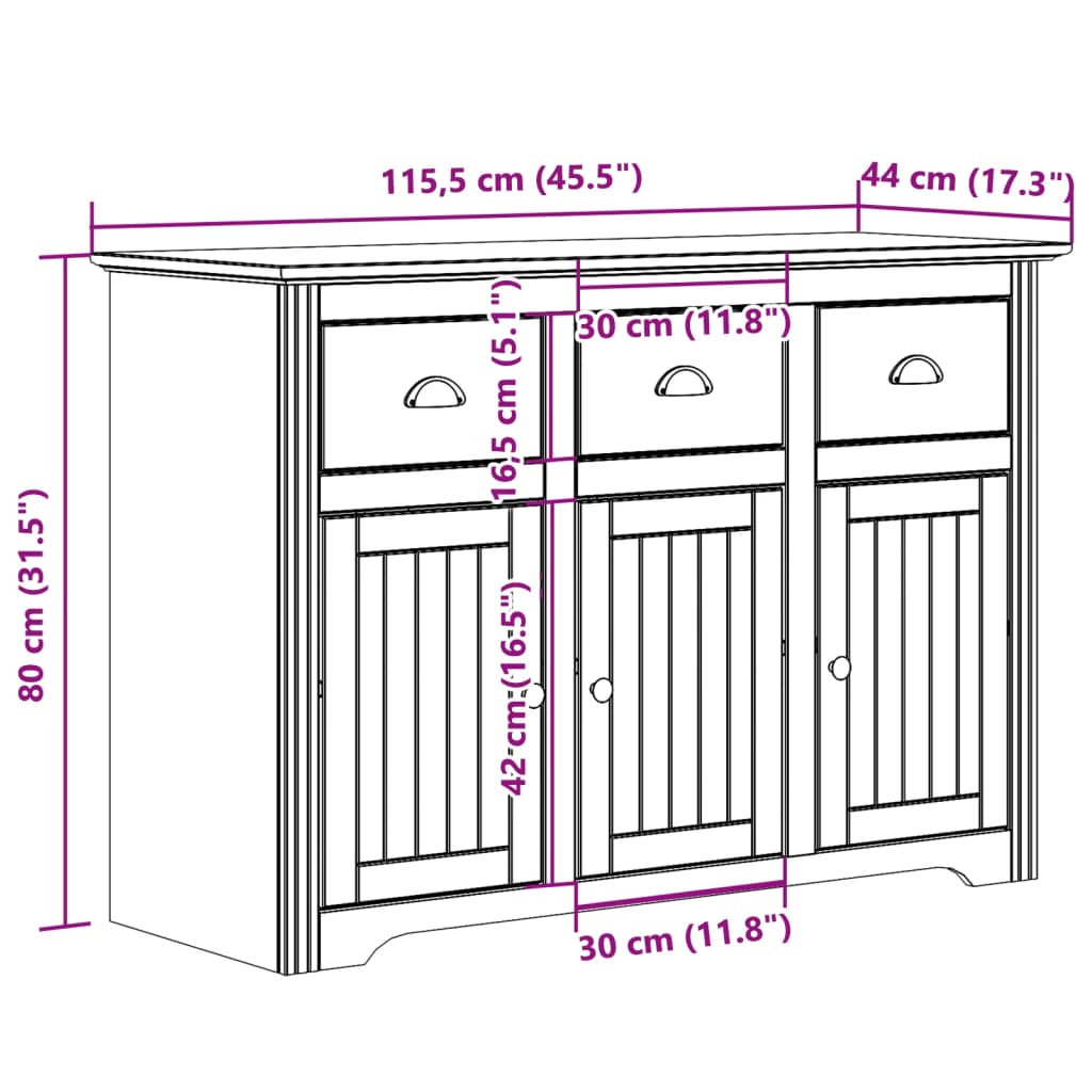 Credenza BODO 115x43x79,5 cm in Legno Massello di Pino Grigio 355067