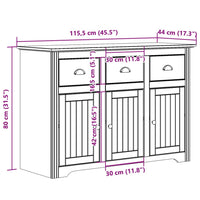 Credenza BODO 115x43x79,5 cm in Legno Massello di Pino Grigio 355067