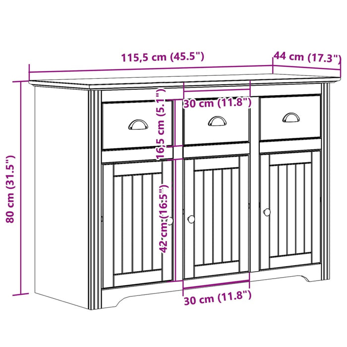 Credenza BODO 115x43x79,5 cm in Legno Massello di Pino Grigio 355067