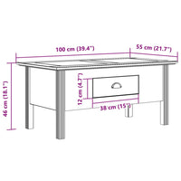 Tavolino da Salotto BODO 100x55x45cm Legno Massello Pino Bianco 355068