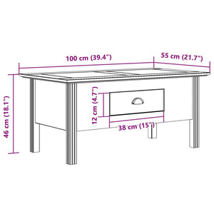 Tavolino da Salotto BODO 100x55x45cm Legno Massello Pino Bianco 355068