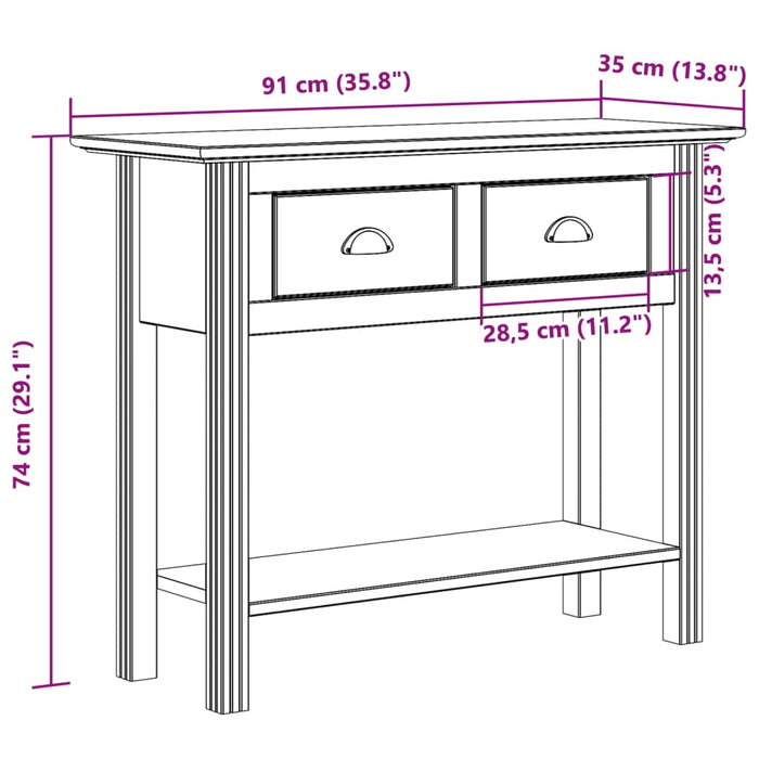 Tavolo Consolle BODO 90x34,5x73 cm Legno Massello Pino Marrone 355072