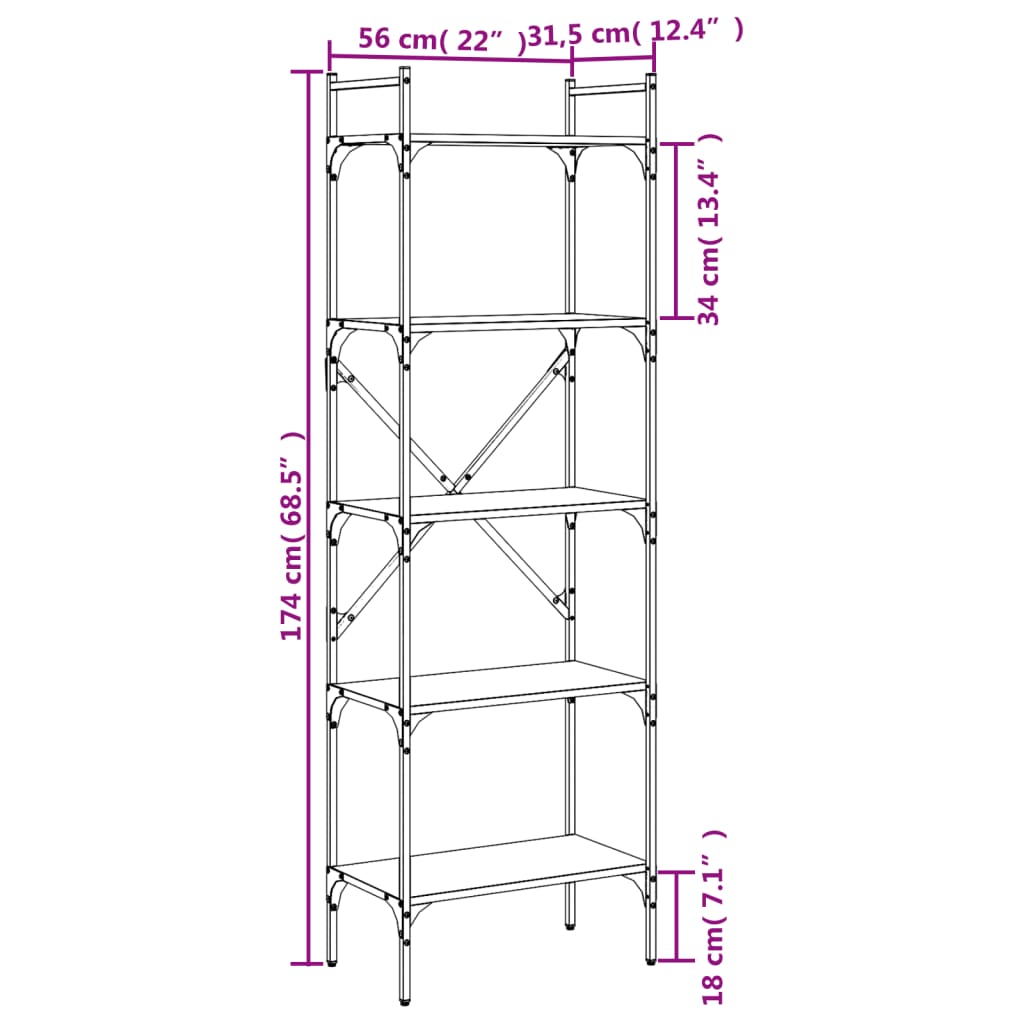 Libreria Rovere Marrone 5 Ripiani 56x31,5x174 cm Multistrato 833347