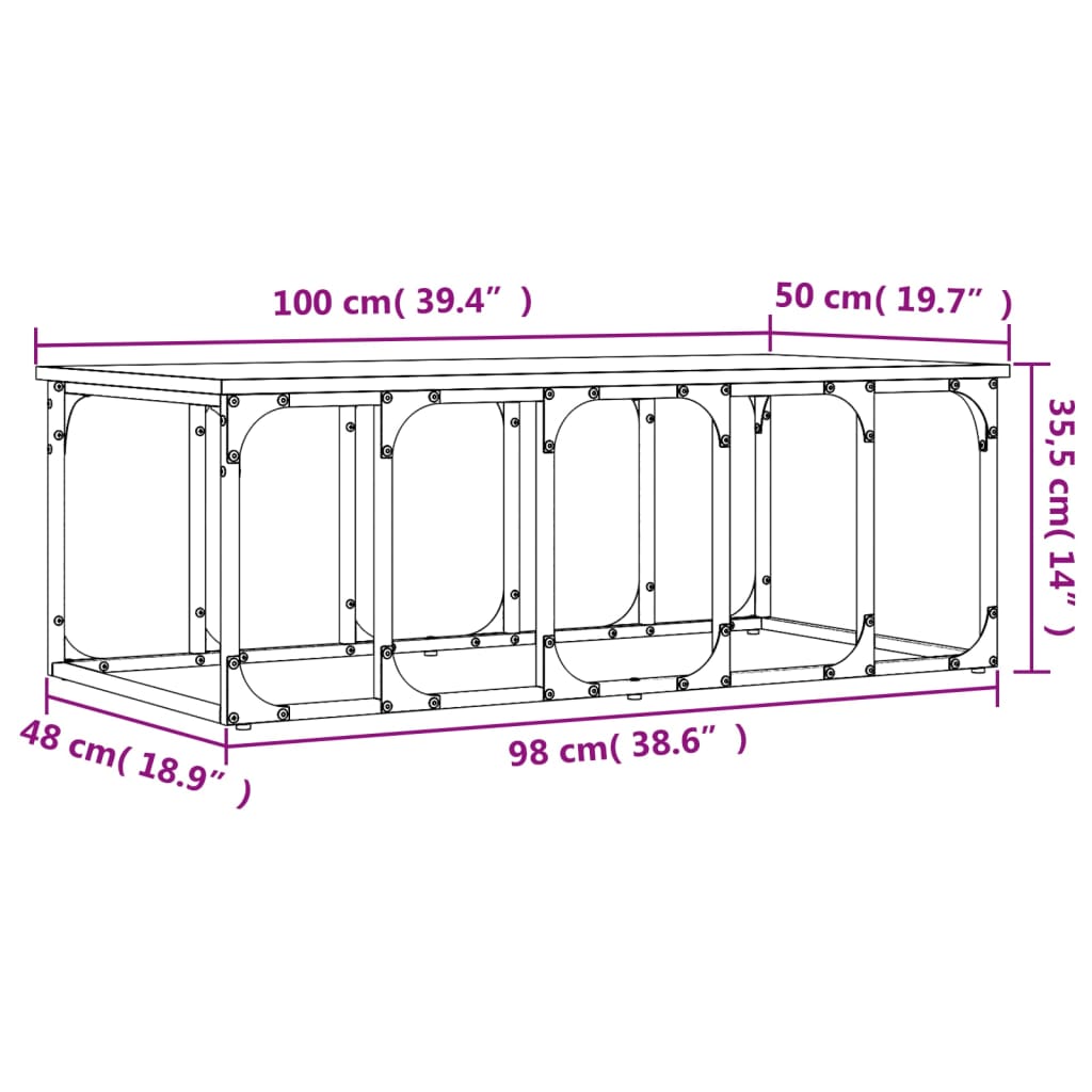 Tavolino da Salotto Rovere Fumo 100x50x35,5cm Legno Multistrato 833380