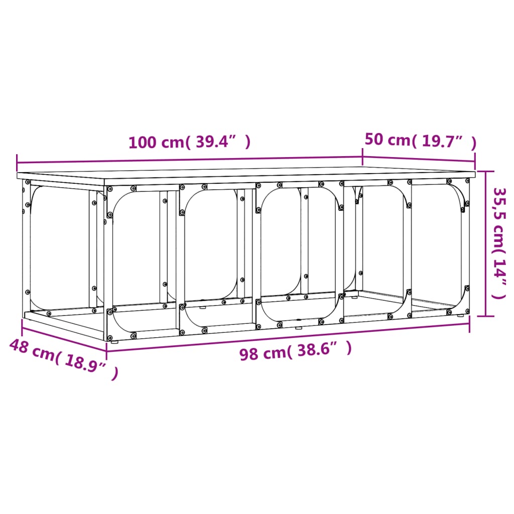 Tavolino Salotto Grigio Sonoma 100x50x35,5cm Legno Multistrato 833381