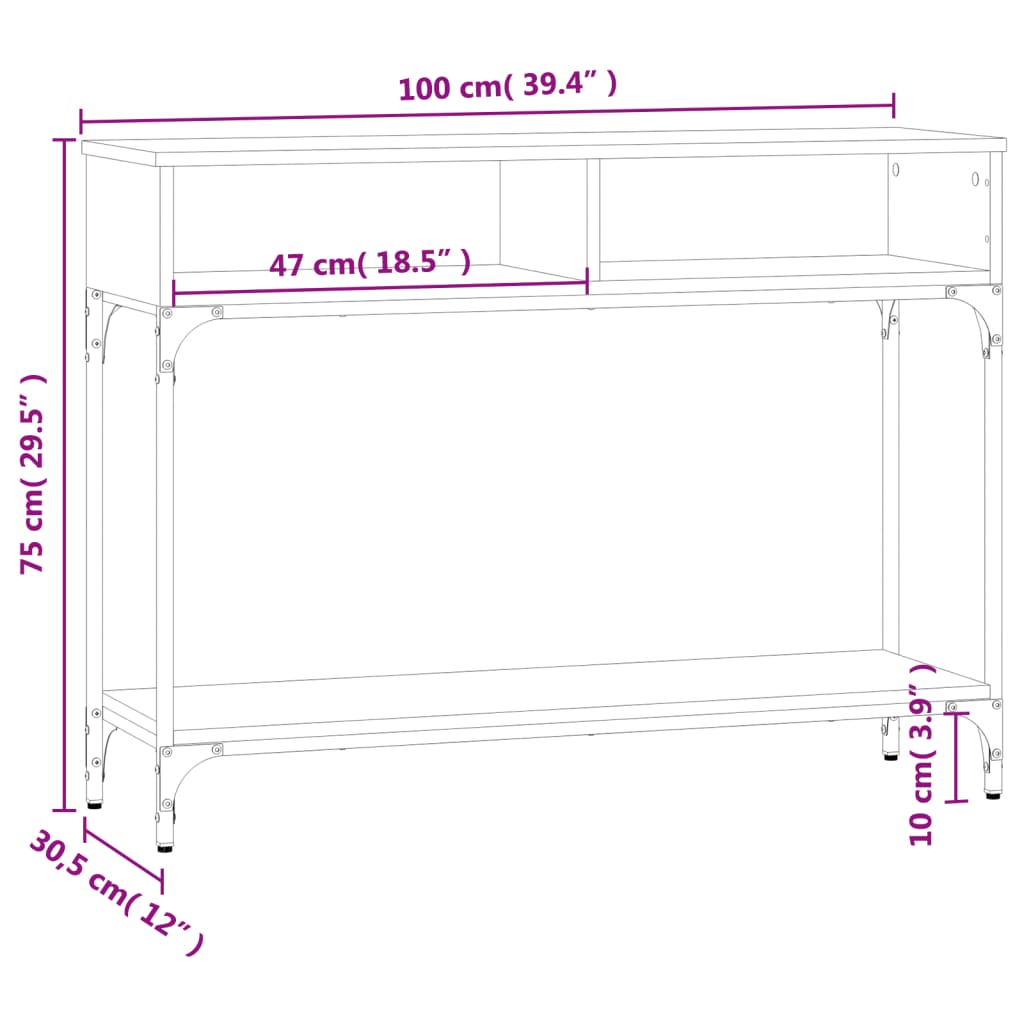 Tavolino Consolle Nero 100x30,5x75 cm in Legno Multistrato 833388