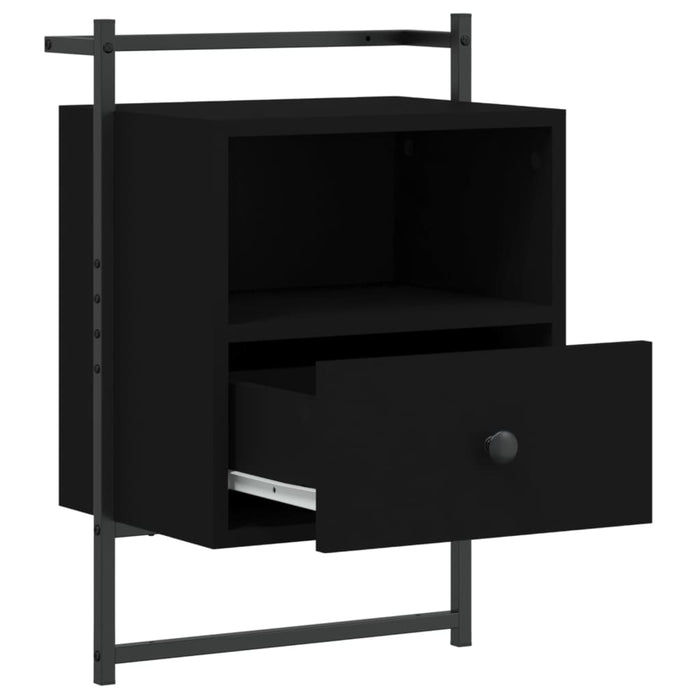 Comodino a Muro Nero 40x30x61 cm Legno Multistrato 833433