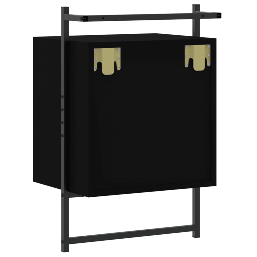 Comodino a Muro Nero 40x30x61 cm Legno Multistrato 833433