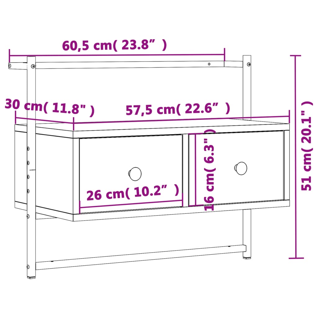 Mobile TV a Muro Nero 60,5x30x51 cm in Legno Multistrato 833453