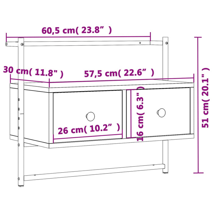 Mobile TV a Muro Nero 60,5x30x51 cm in Legno Multistrato 833453