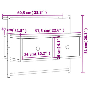 Mobile TV a Muro Grigio Sonoma 60,5x30x51 cm Legno Multistrato 833456