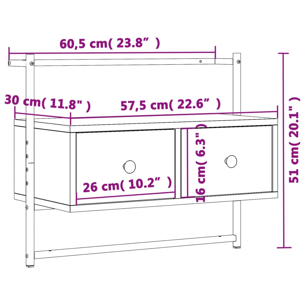 Mobile TV a Muro Rovere Marrone 60,5x30x51 cm Legno Multistrato 833457