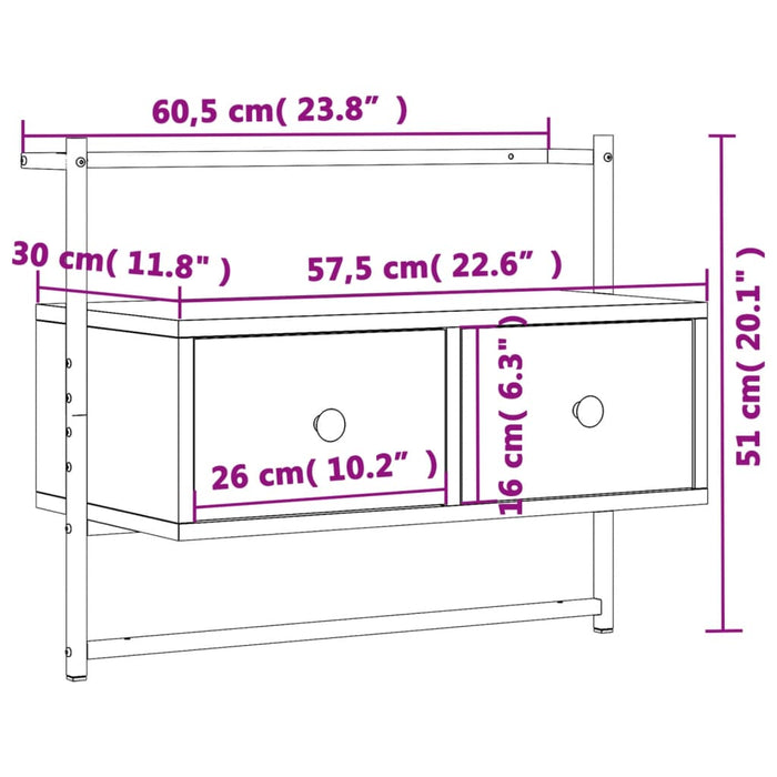 Mobile TV a Muro Rovere Marrone 60,5x30x51 cm Legno Multistrato 833457