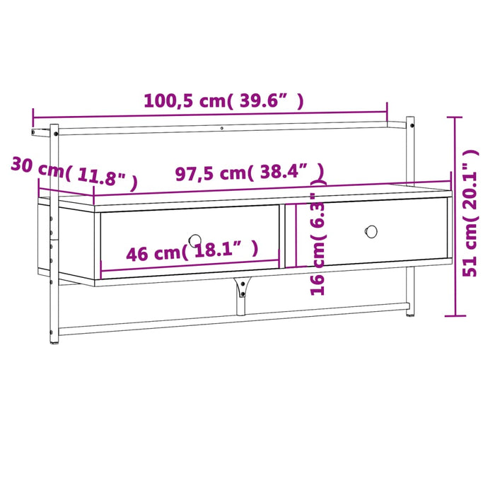 Mobile TV a Muro Grigio Sonoma 100,5x30x51 cm Legno Multistrato 833461