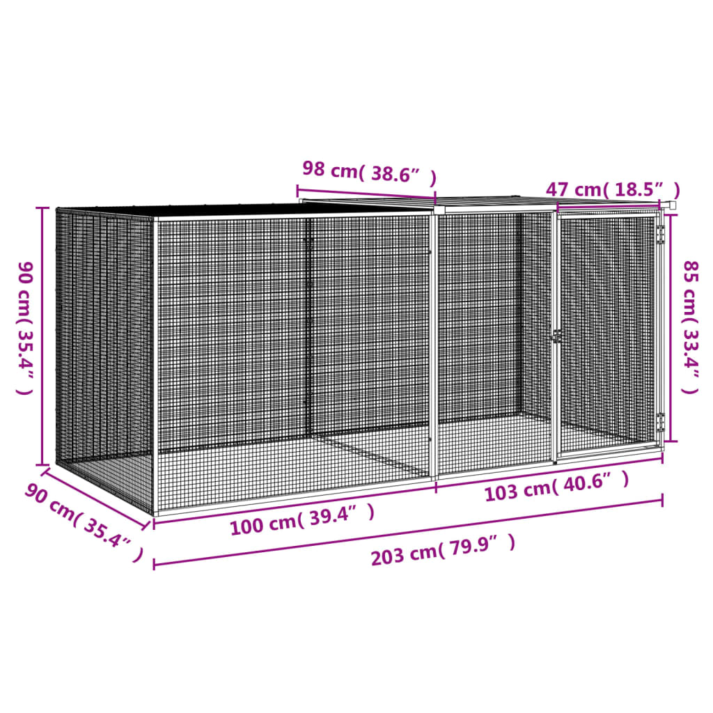 Gabbia Polli con Tetto Antracite 203x98x90 cm Acciaio Zincato 3189039