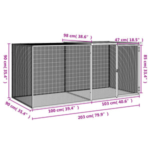 Gabbia Polli con Tetto Antracite 203x98x90 cm Acciaio Zincato 3189039