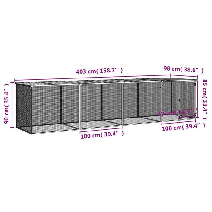 Gabbia Polli con Tetto Antracite 403x98x90 cm Acciaio Zincato 3189050