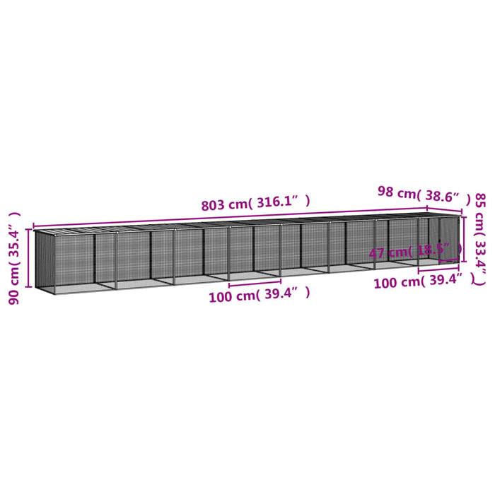 Gabbia Polli Tetto Grigio Chiaro 803x98x90 cm Acciaio Zincato 3189057