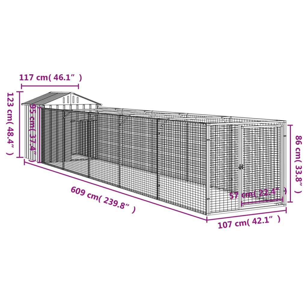 Casetta Cani con Tetto Antracite 117x609x123 cm Acciaio Zincato 3189060