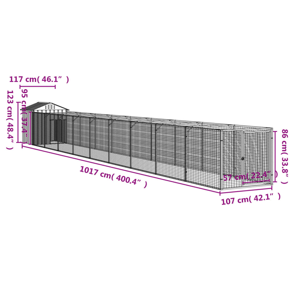 Casetta Cani con Tetto Antracite 117x1017x123cm Acciaio Zincato 3189062