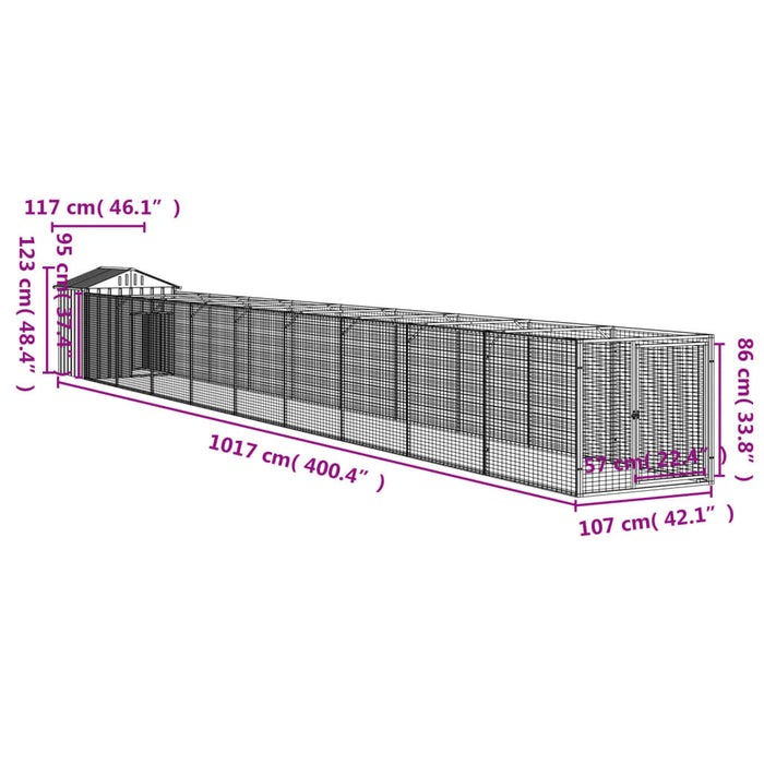 Casetta Cani con Tetto Antracite 117x1017x123cm Acciaio Zincato 3189062