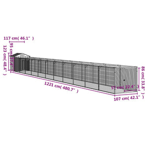 Casetta Cani con Tetto Antracite 117x1221x123cm Acciaio Zincato 3189063