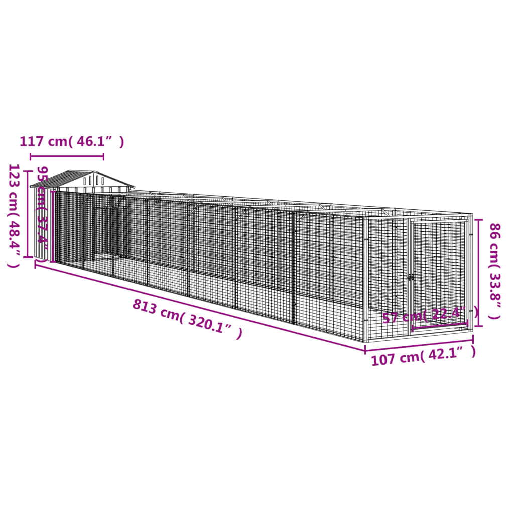 Casetta Cani Tetto Grigio Chiaro 117x813x123 cm Acciaio Zincato 3189066