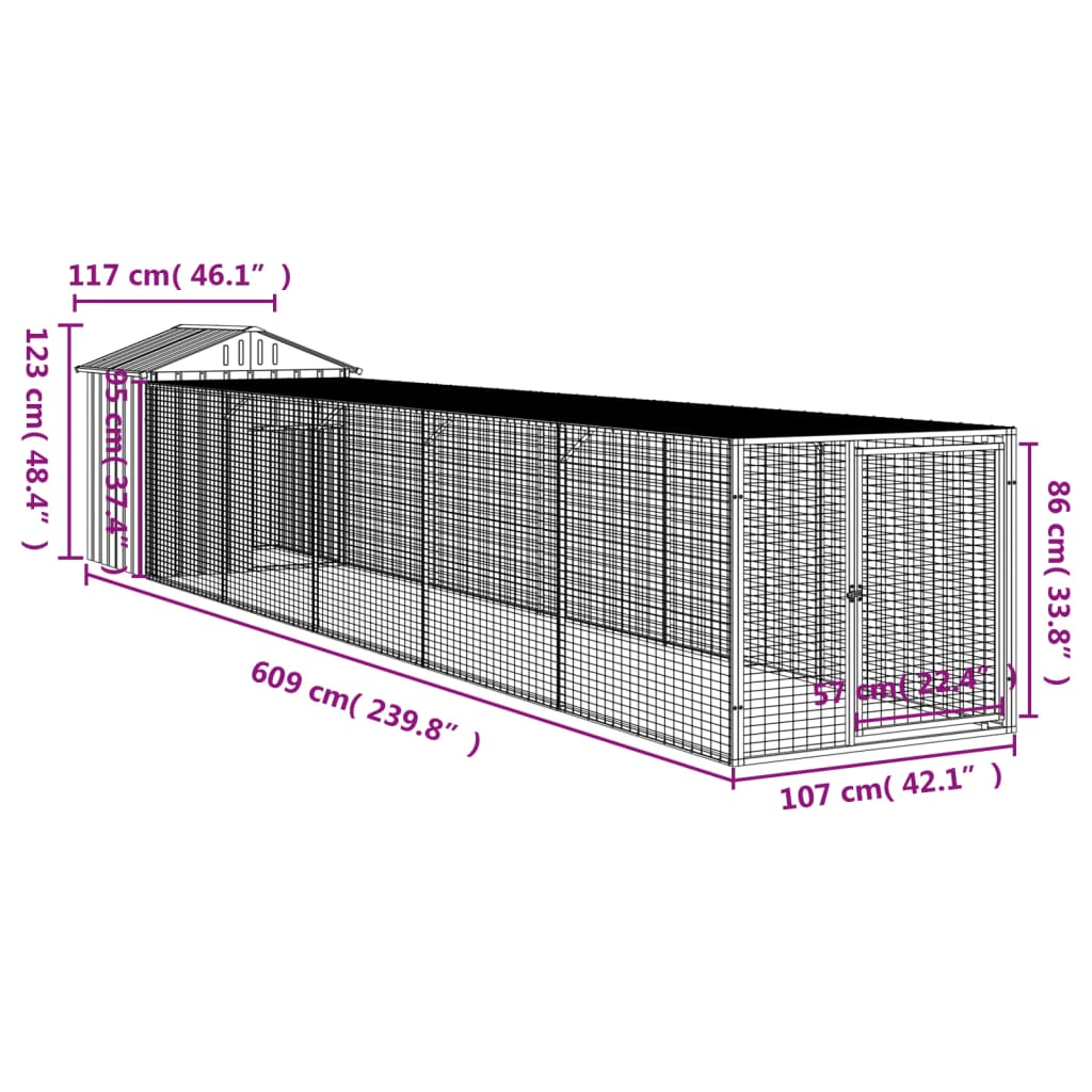 Pollaio con Area Corsa Antracite 117x609x123 cm Acciaio Zincato 3189070